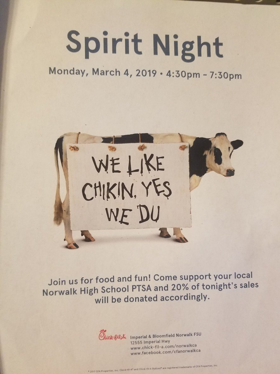 Show your school spirit and mention you are here to support NHS PTSA at Chick fil a tonight from 4:30-7:30