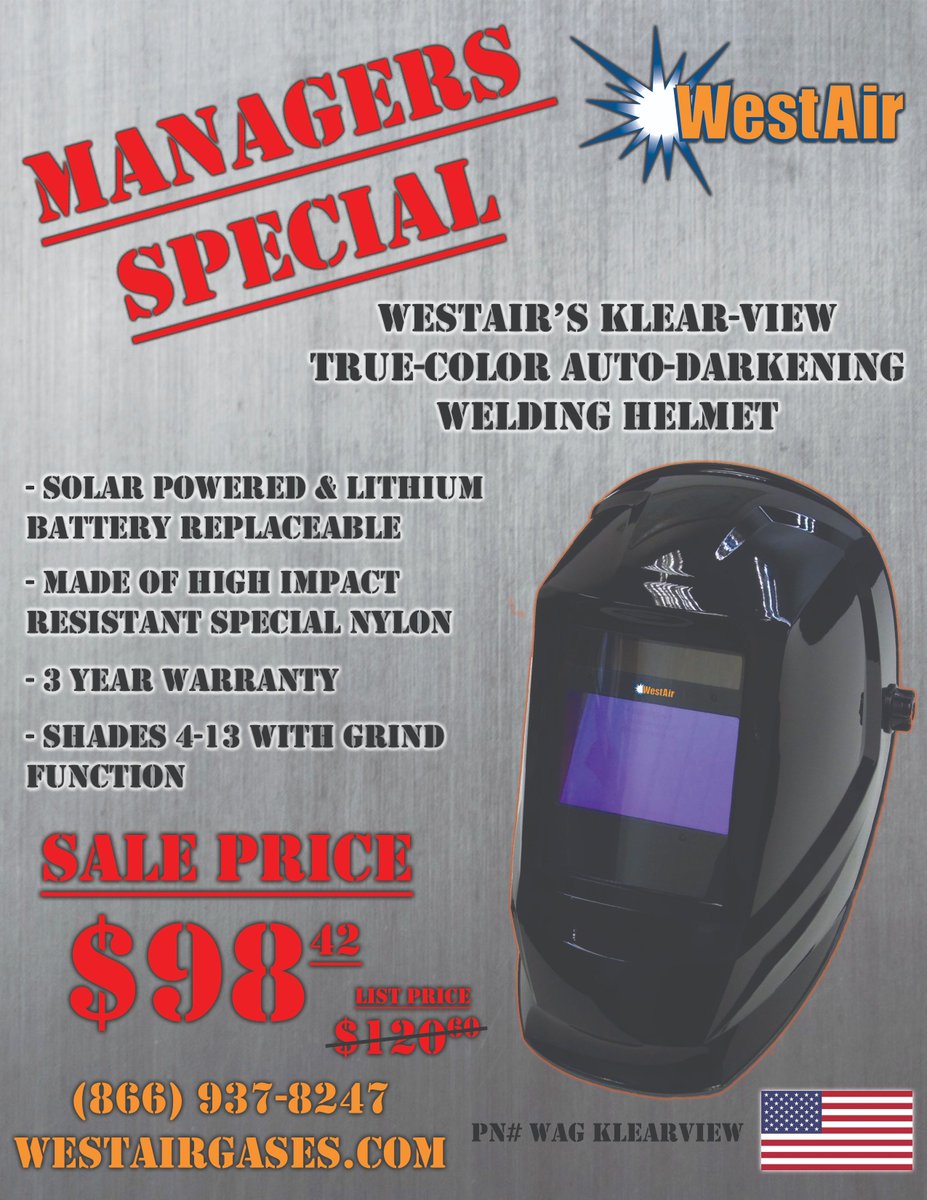 westairgases's tweet photo. Did you hear?! Throughout March you can save big on WestAir's Klear-View True-Color Auto-Darkening welding hood! Nicely priced & quality built; this hood will make the perfect new addition to your welding arsenal! #ItsAGas #Hood #Welding #WestAir #Autohood #KlearView #MIGMonday https://t.co/9w1PyWFQFb