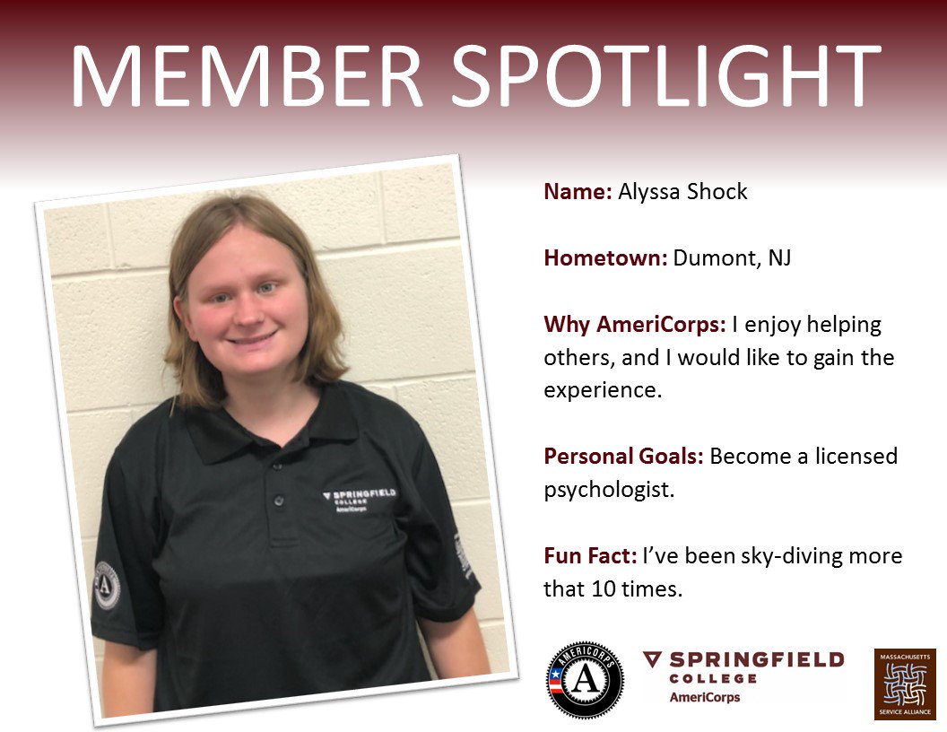 SCAmeriCorps's tweet photo. Check out our Member Spotlight of the week! #MassService #SpringfieldCollegeInclusionandCommunityEngagement https://t.co/ciFaxtWcHI