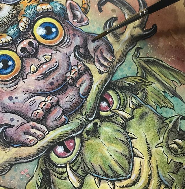 fianarroyo's tweet photo. Finishing up this watercolor and ink piece for my show coming up in May at @woolworth_walk. Yikes! May is right around the corner! #fantasyart #characterdesign #creatures ##totempole #watercolor #watercolorandink #partsofpaintings #penandink #comicbookar… https://t.co/msB9tPp3Ow https://t.co/GesRmPCAsx