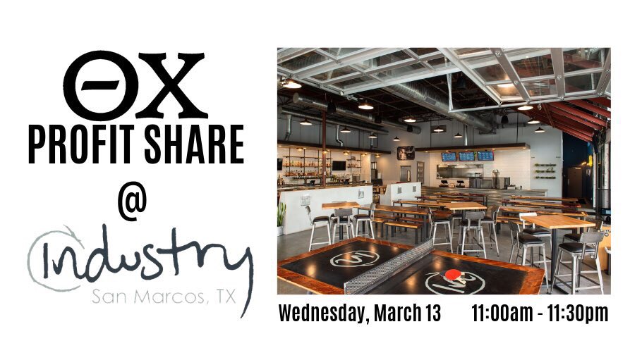 txstthetachi's tweet photo. Come out to @industrytx next Wednesday and support the brothers of Theta Chi as well as a new local business in our first profit share of the semester! https://t.co/E8v7JAgw9T