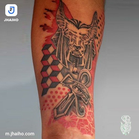Stylish Anubis Arm Tattoo Design
