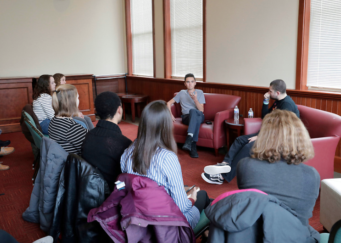 MU_Conferences's tweet photo. Last month the @MULectureSeries hosted David Hogg and Alex Wind, two survivors of the Parkland school shooting that happened last year. They spoke about the importance of gun safety in schools and student activism in our very own Hall Auditorium. https://t.co/JLUzSH2UE6