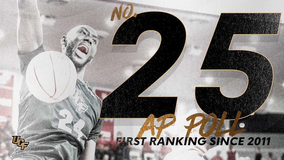UCF_MBB's tweet photo. BOOM!

We crack the @AP_Top25 for the first time since 2010-11. 

Back to work. 😤 https://t.co/nMFVomq0Vl