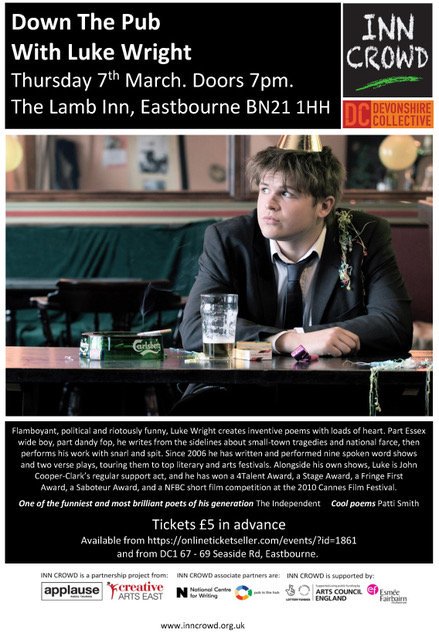 Looking forward to seeing @lukewrightpoet at <a href="/TheLambInn1/">The Lamb Inn</a> pub in #Eastbourne on Thursday night, presented by <a href="/Dev_Collective/">DevonshireCollective</a>. NOT TO BE MISSED!