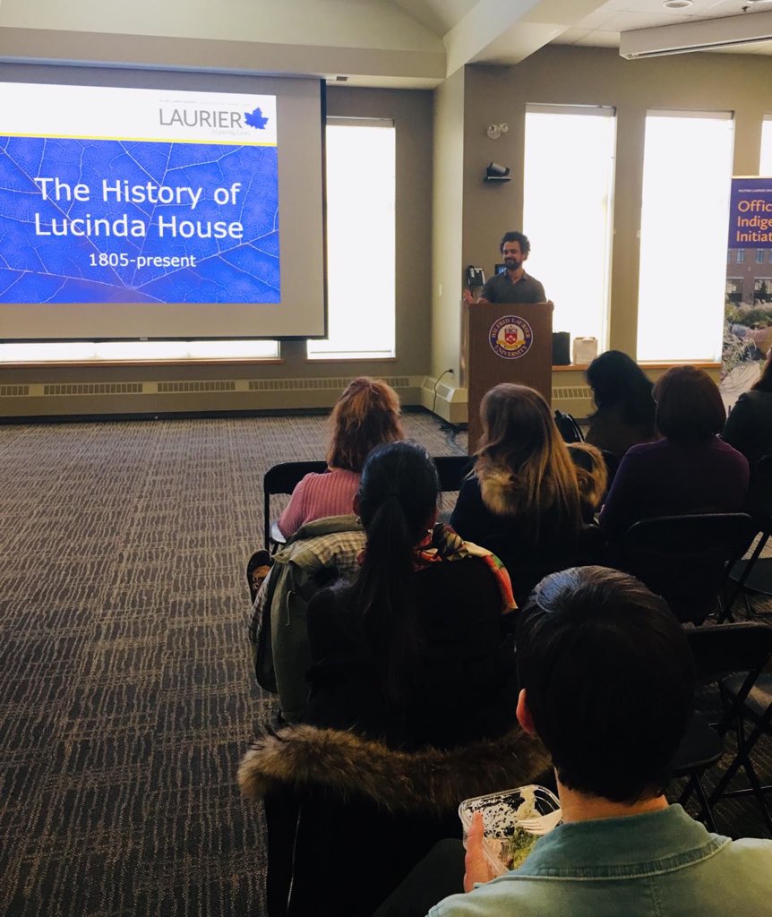 Andre Furlong from the Laurier university @laurierarchives speaking about the history of Lucinda house. Did you know Lucinda house is the 4th oldest building in Kitchener Waterloo? #laurierindigenous