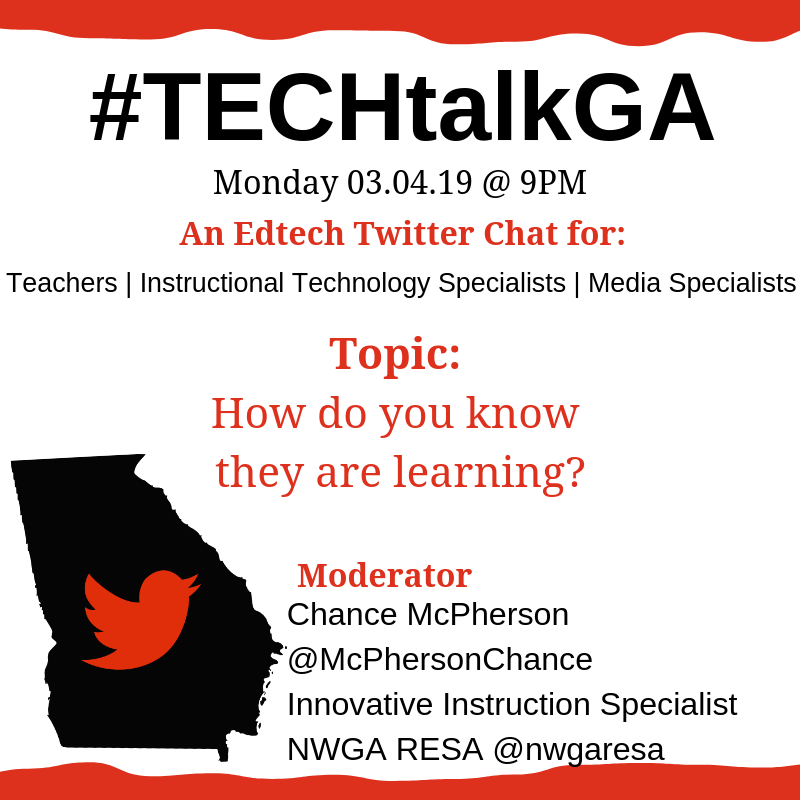 DrBurgessEdTech's tweet photo. And just like that, it's March!
Start the month strong by joining in #TECHtalkGA tonight at 9pm!
TOPIC: How do you know they are learning?
HOST: @McPhersonChance
#CookChat
#DawsonLEAD
#floydpln
#forsythpln
#nwgaresa
#nwgaresa
#onehartbeat
#OneJacksonGA https://t.co/WWADr5mczE