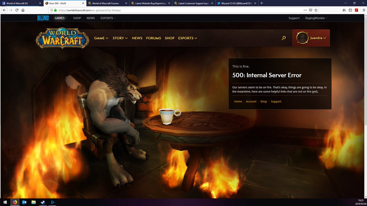juandre_za's tweet photo. @BlizzardCSEU_EN Keep getting Error 500 on the EU side of the website, especially when trying to search for my character using the link that worked a few days ago. https://t.co/qJG6ZNMpfy