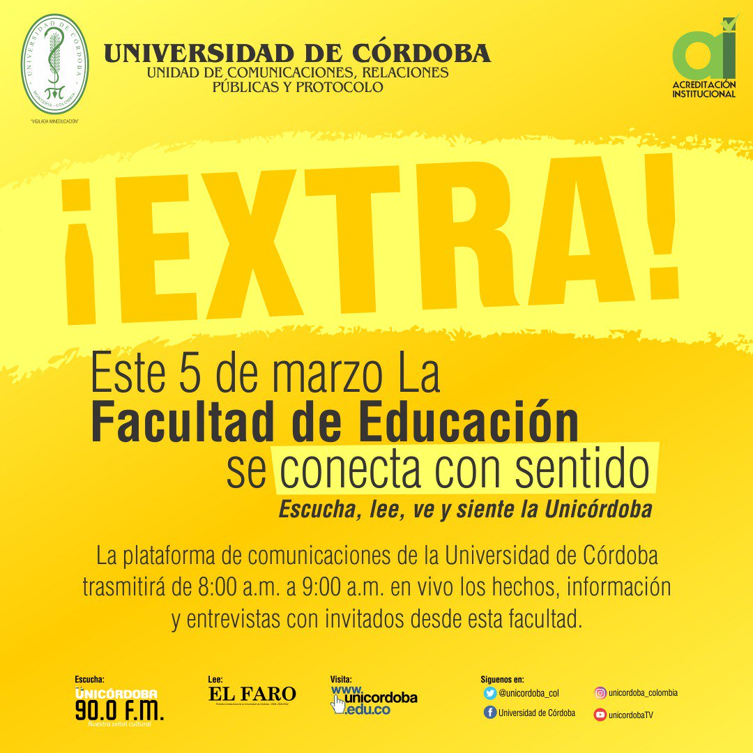 Unicordoba_Col's tweet photo. #ConectaConSentido #FacultadDeEducación
#SoyUnicórdoba https://t.co/jG67NACZ0j