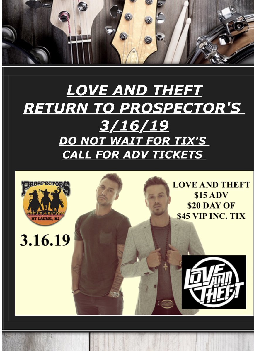 Who’s excited to see <a href="/loveandtheft/">Love and Theft</a> back in our area next month, 3/16, at @ClubProspectors? Call the venue at 856-235-1121 to purchase your tix in advance! $15 adv/$20 day of show/$45 VIP. See you there!