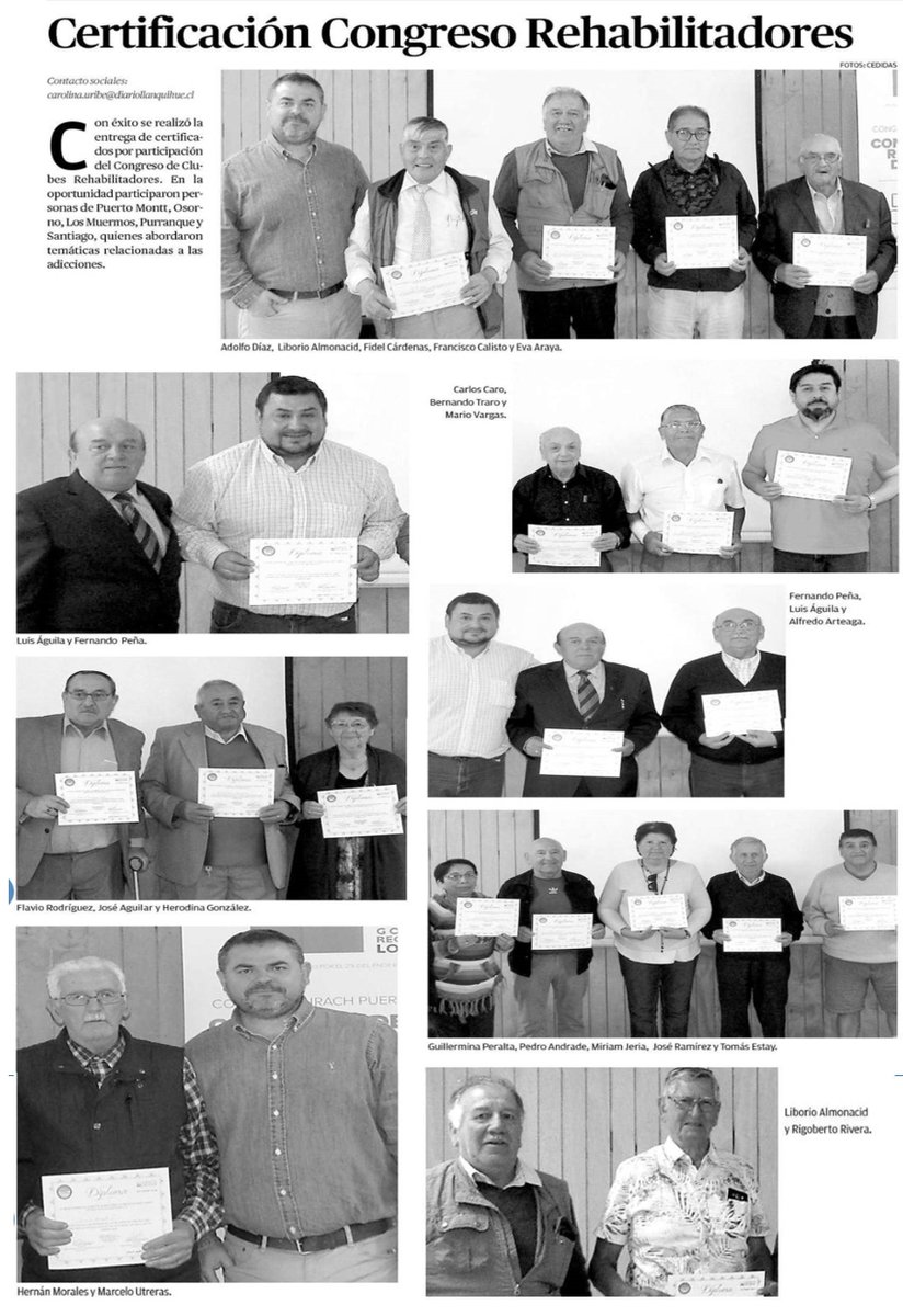 Compartimos con ustedes imágenes de certificación del Congreso de Clubes Rehabilitadores en #PuertoMontt, que aparecen publicada hoy en #DiarioElLlanquihue. | Vía <a href="/ellanquihue/">Diario El Llanquihue</a> ellanquihue.cl/impresa/2019/0…
