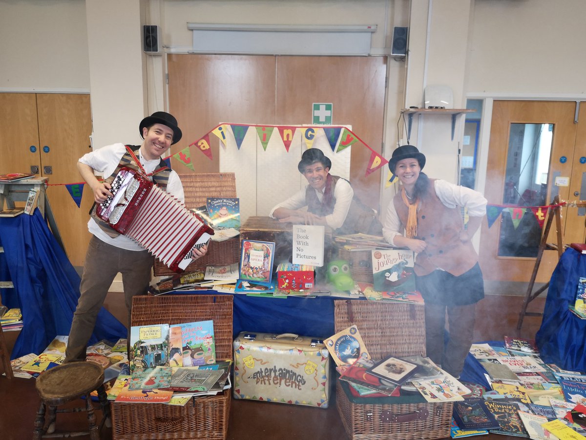 EntertaininglyD's tweet photo. @WorldBookDayUK We visited two schools today where joined by folk artiste @jimcausley we led KS1 and KS2 @EntertaininglyD book assemblies to inspire, excite and enthuse children about all things books ahead of the big day! https://t.co/OjgZ4KKwdT