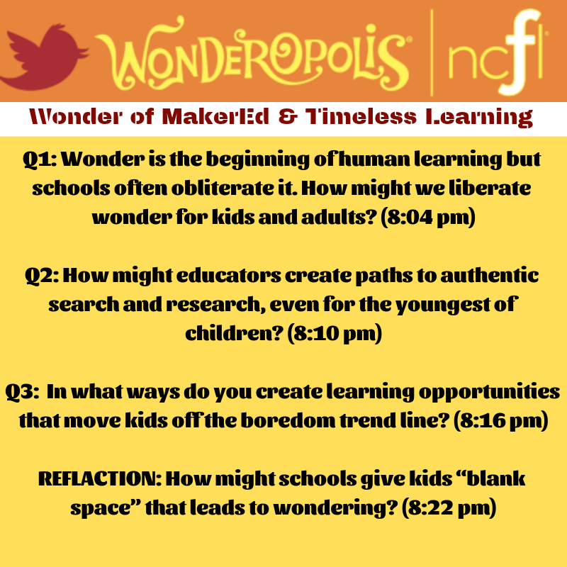 Join @Wonderopolis tonight for #WonderChat & #NYEDChat as cohosts @irasocol & @pammoran talk Timeless Learning & wonder! 8pm EST