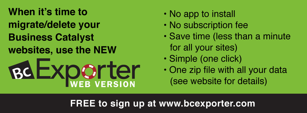 BackupBC's tweet photo. Before you delete or migrate your #BusinessCatalyst websites, use #BCExporter to download all your available data with a push of a button! 

Signup for free at https://t.co/KJByPfxuI2 and use coupon code ‘TweetBCE’ for 10% off (valid thru 3/18/19) https://t.co/5utX2Z9rgT