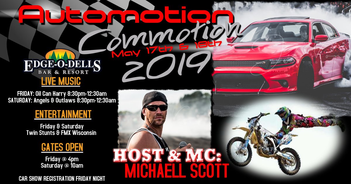 edgeodells's tweet photo. Think Spring, 74 days until our largest event of the year! 
Automotion Commotion 2019!
.
.
.
#wisdells #automotioncommotion #michaelscott #burnouts #carshow #livemusic #entertainment #kickofftosummer https://t.co/LG9NNV52a8