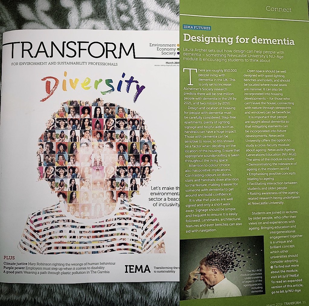 Really proud to be featured in this months @IEMA_Transform focusing on Diversity. My article focuses on designing places for those with dementia and looking at ways in which we can create intergenerational learning. You can read the full article here: lnkd.in/g4ARYSn