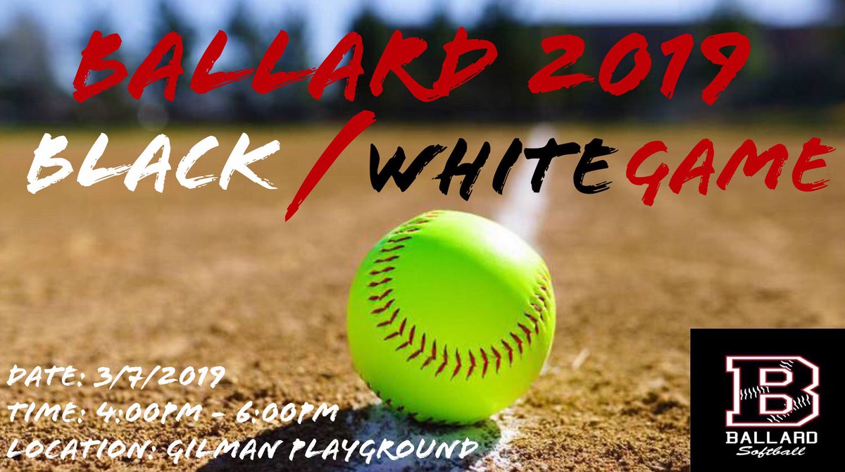 BHS_Softball206's tweet photo. The stage is set! And it’s #DAMtime. Our 1st Annual Black/White Game! 

Ballard Black vs Ballard White

This is is for all the branches and logs! Plus bragging rights for the year! 

📆March 7th, 2019
⏰4:00pm
📍Gilman Playground 

#GoBeavs #STT #AlwaysMoving #CompeteFightWin https://t.co/2mhiG2KGcI