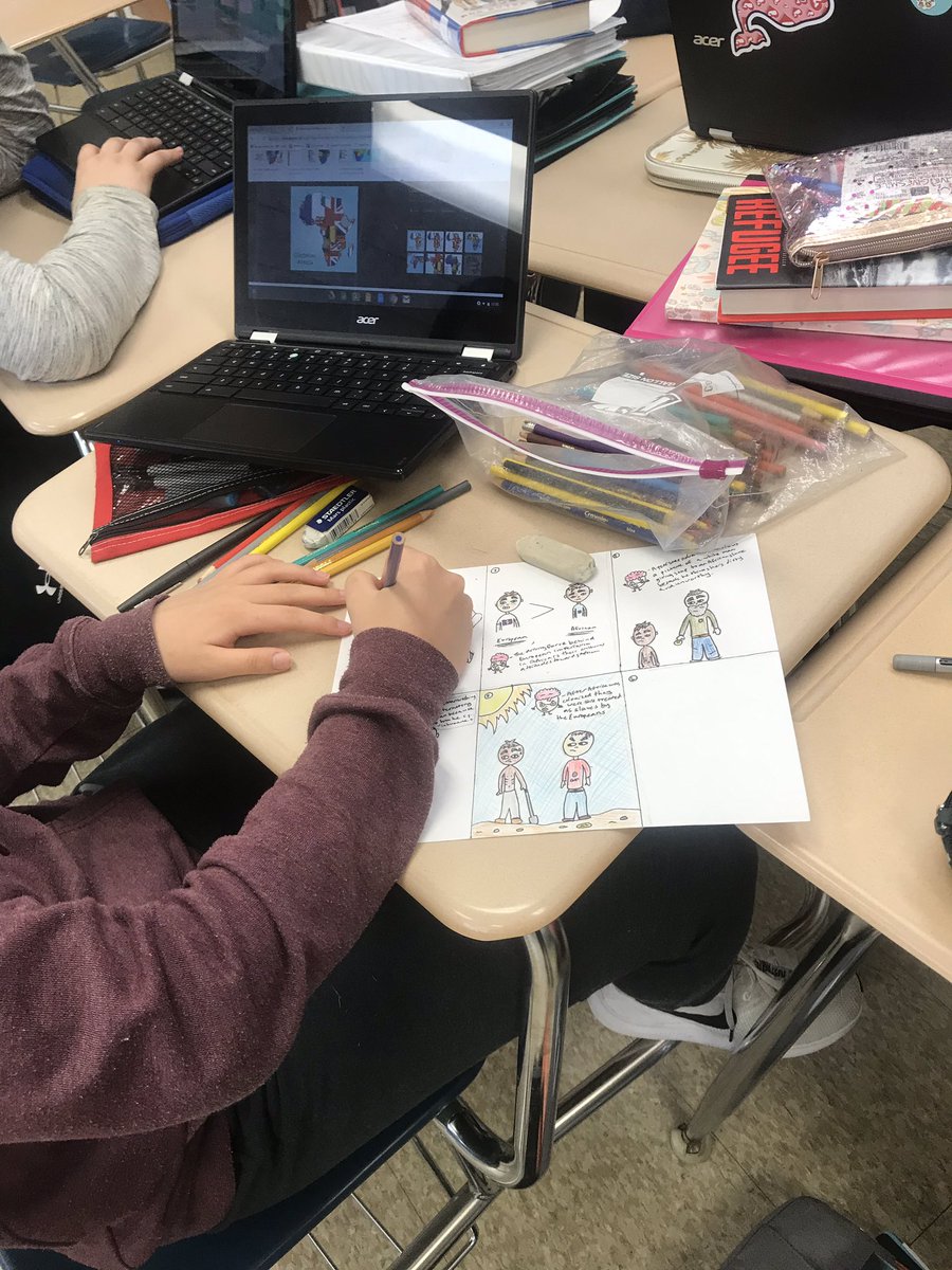 JenStreaser's tweet photo. 7th grade historians finalize their visual essay DBQ projects on the driving forces behind European imperialism of Africa in the 1800s #edtech #socialstudiesiscool #choice #cooperativelearning #documentbasedquestion #visualessay @missharrichand @WyckoffTownship @WPSEisenhower https://t.co/jAc6K0xycm