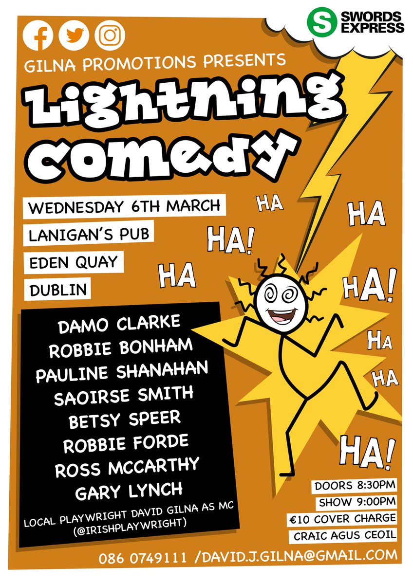 irishplaywright's tweet photo. The Return of @lightningcomedy to D'Lanigans after a Sold Out Show in Sligo @GalleryCafeSlig @allofthelols Our Favourite Home on The Northside Ya Beauts. Out the Door and on the @SwordsExpress home to D'Parish &amp; Beyond. This Wednesday Night #lightningcomedy #comedy #hospitality https://t.co/MM1jaukgn5