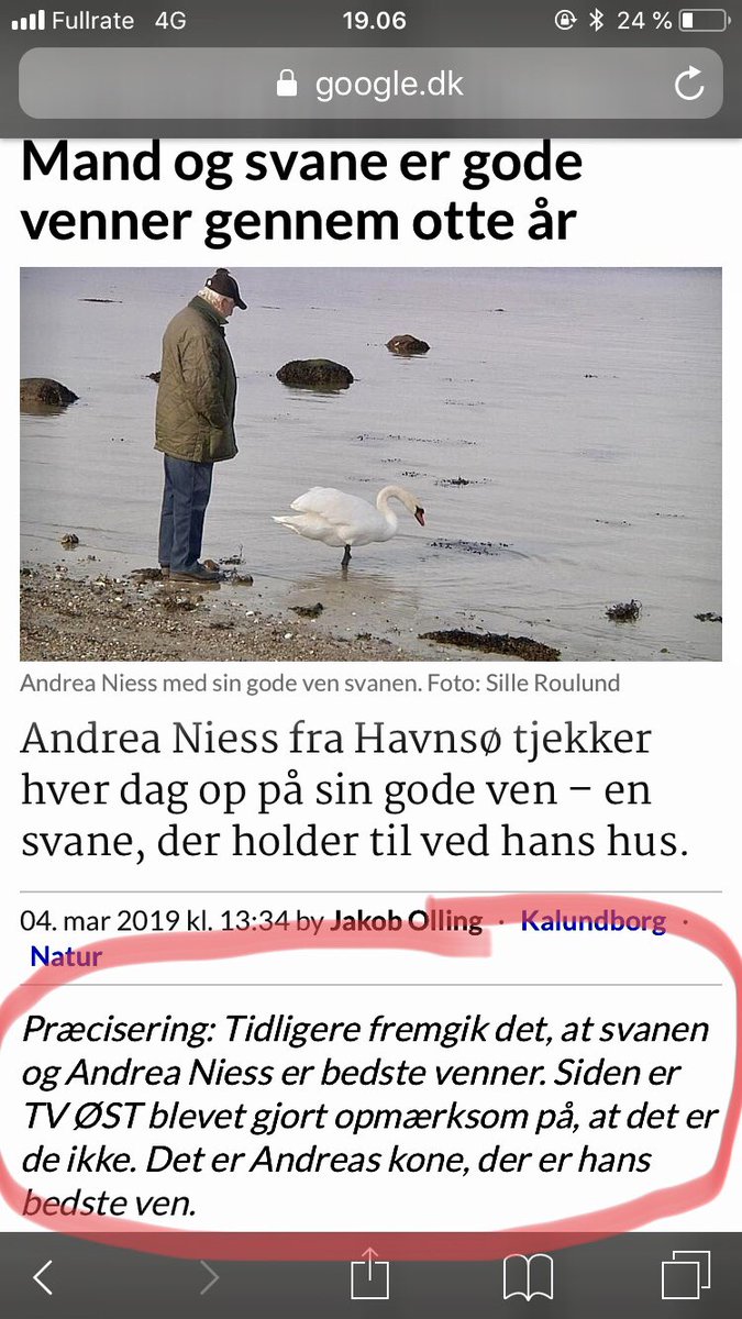 Stor afsløring på @24syv. Tv Øst skrev: “Mand og svane er bedste venner gennem otte år.” Jeg er dykket ned i historien. Svanen er kun hans 5. bedste ven. Henning ligger over svanen. Rubrikken er nu rettet til “gode venner” og TV Øst beklager. #dkmedier