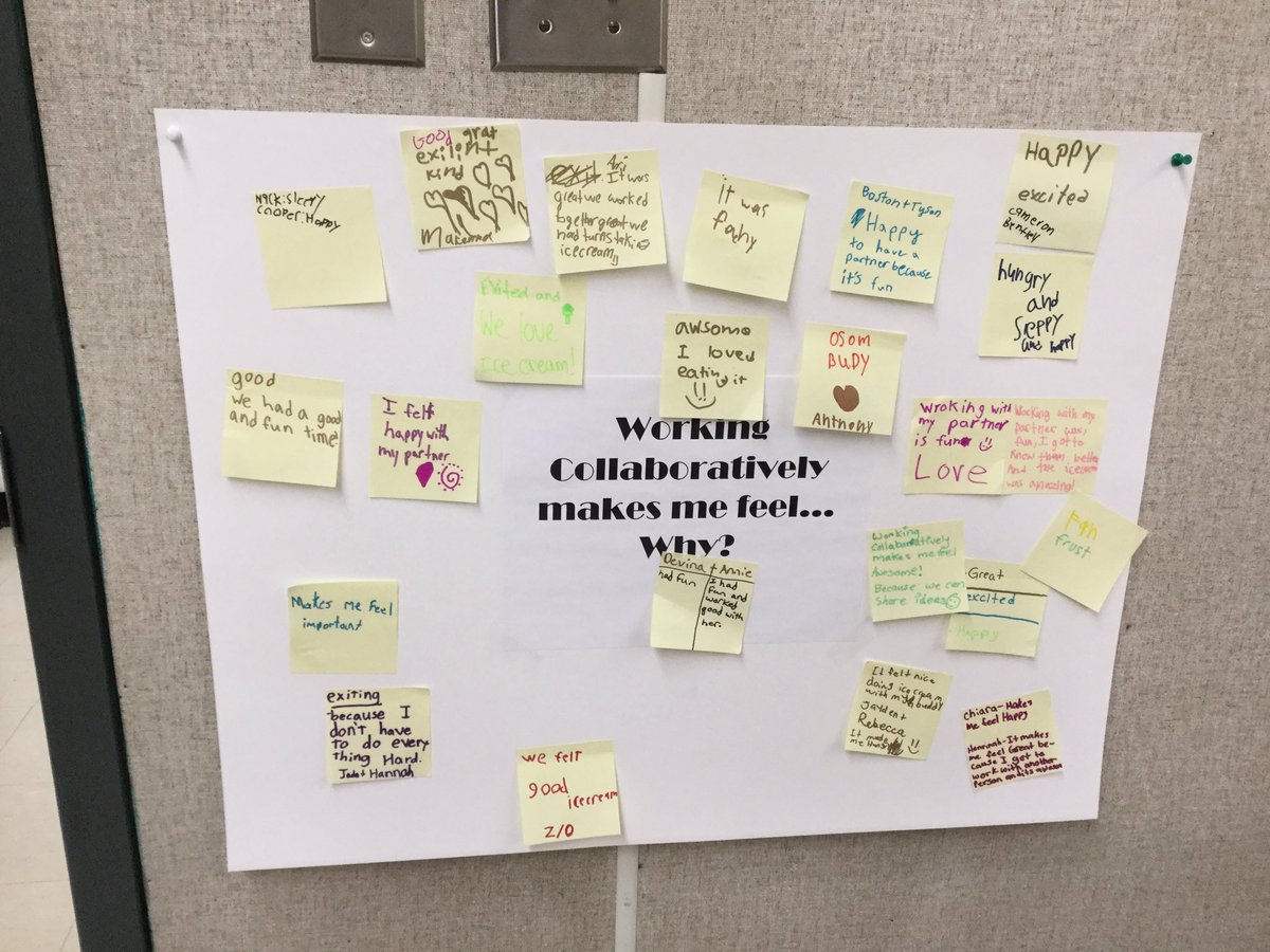 Mrs_Dupont's tweet photo. Literacy collaboration concluded as we reflected on the C of Collaboration. How does working collaboratively make me feel? How do I feel teaching my buddy something new? Check out our Documentation Panel of the whole learning experience. #HSDlearns #bengalslearn @BlumenortHSD https://t.co/tqnrKELxg6