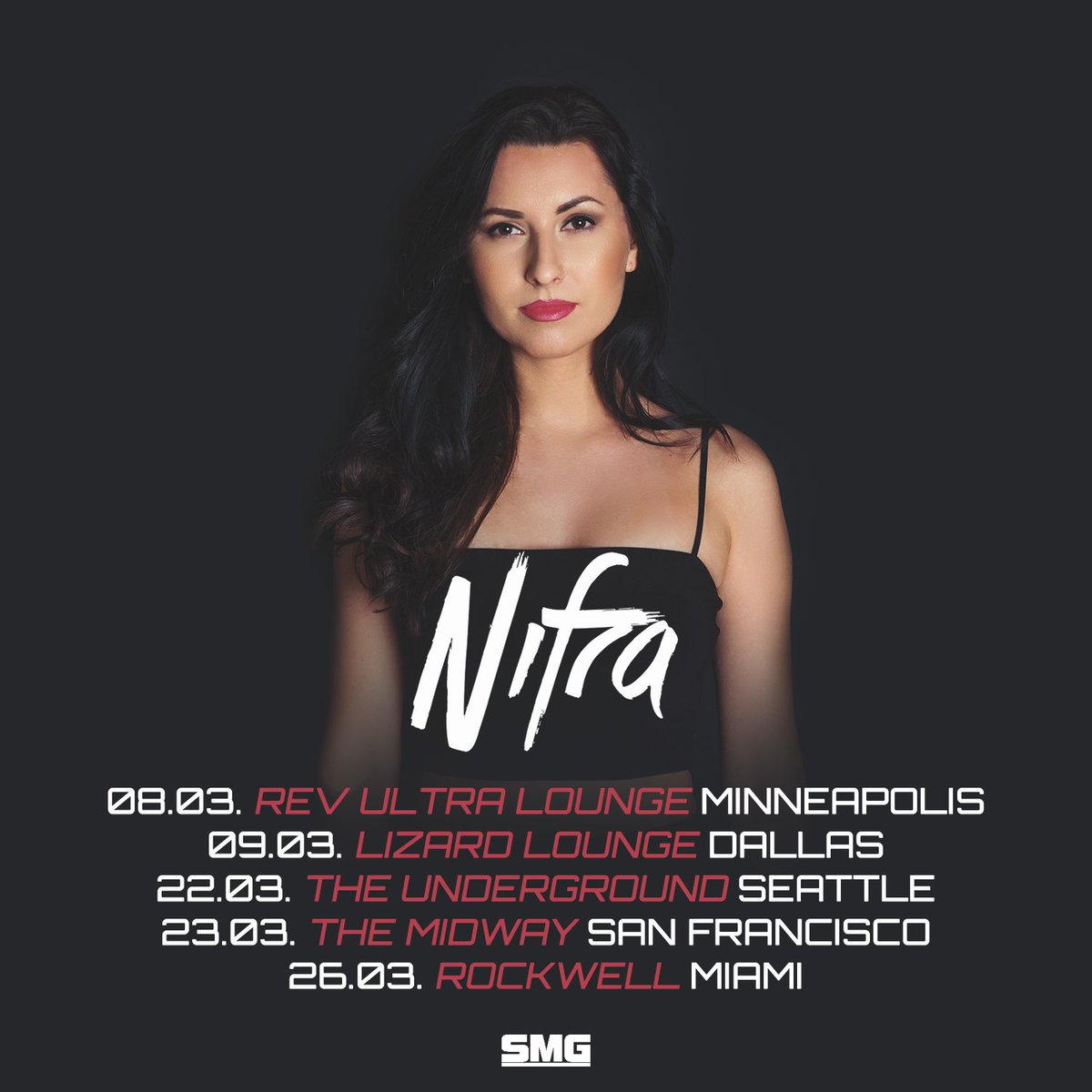 Nifra's tweet photo. N O R T H   A M E R I C A 🇺🇸
Where will I see you ?! March will be all about usa for me 🎉Starting the tour the next coming friday in Minneapolis and Dallas and finishing it in Miami 😉 Time to test all the new stuff for the American fans so you better come and party with me 🙏❤ https://t.co/5HiqxRn8VW