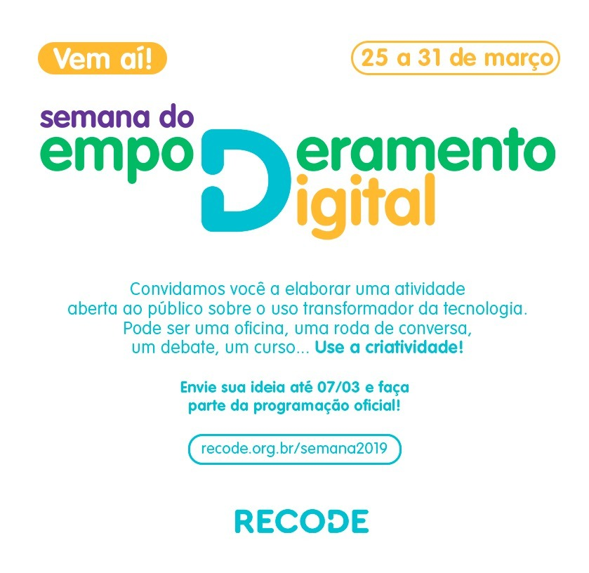 rederecode's tweet image. #VemAí | Na Semana do Empoderamento Digital celebraremos nossos 24 anos e convidamos a todos para descobrirem o potencial transformador da #tecnologia! Que tal levar o #empoderamentodigital para sua organização? Cadastre sua ideia! 👊📲
Saiba mais: recode.org.br/semana2019/