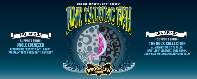 brooklynbowl's tweet photo. | JUST ANNOUNCED! | Tix to @pinktalkingfish on APR 26 + 27 w/ @EbenezerFreezer performing #KasvotVaxt in it's entirety on 4/26 + The Rock Collection ft. @MelvinSeals, @LeboGuitar + more on 4/27 go on sale MAR 8! 
4/26-->> https://t.co/5BnBJtOSOE
4/27-->> https://t.co/1PzFmn2YOg https://t.co/7vpDRO2doV