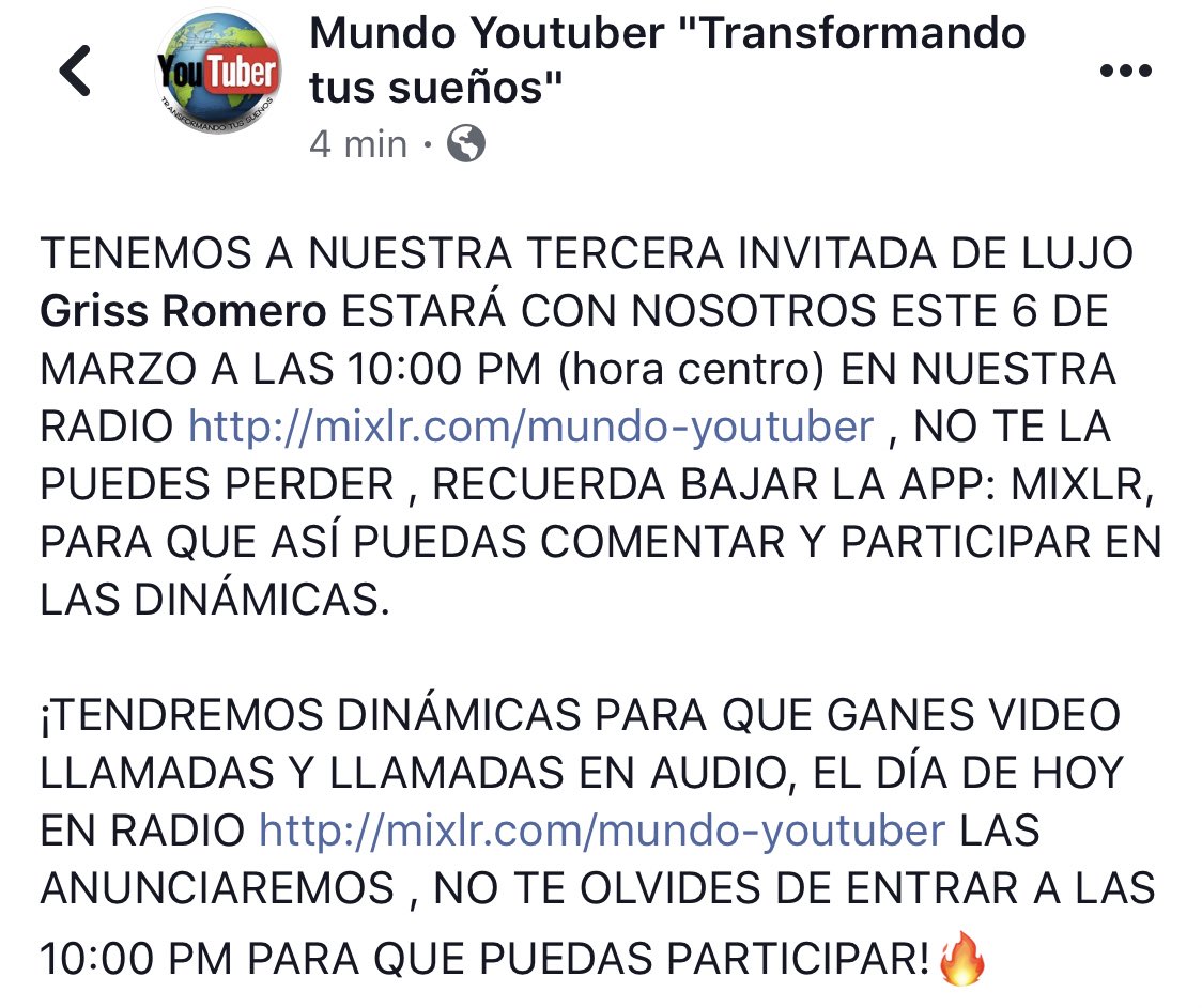 mundooyoutuber's tweet photo. No te olvides descargar la app: Mixlr 
Para poder escuchar la entrevista con @GrissRom  en nuestra radio https://t.co/p6HLcpFGGb https://t.co/Ko0HlUkhwK