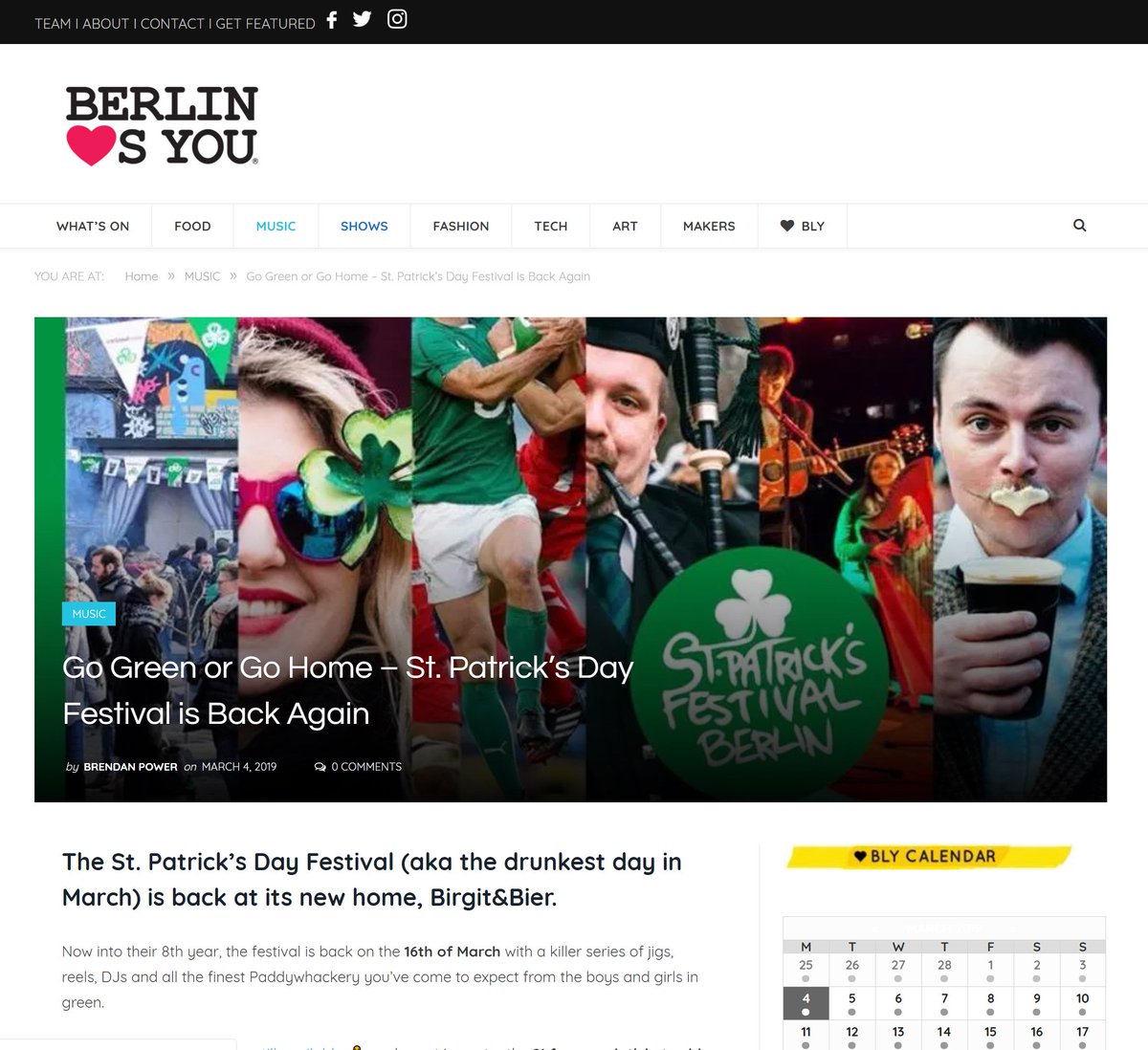 Huge thanks to <a href="/berlinlovesyou/">berlinlovesyou</a> for the shout out and the love, right back at you! 🇮🇪🇩🇪 St. Patrick's #Festival #Berlin 2019 💚 16th of March at Birgit&amp;Bier #patisback ☘
