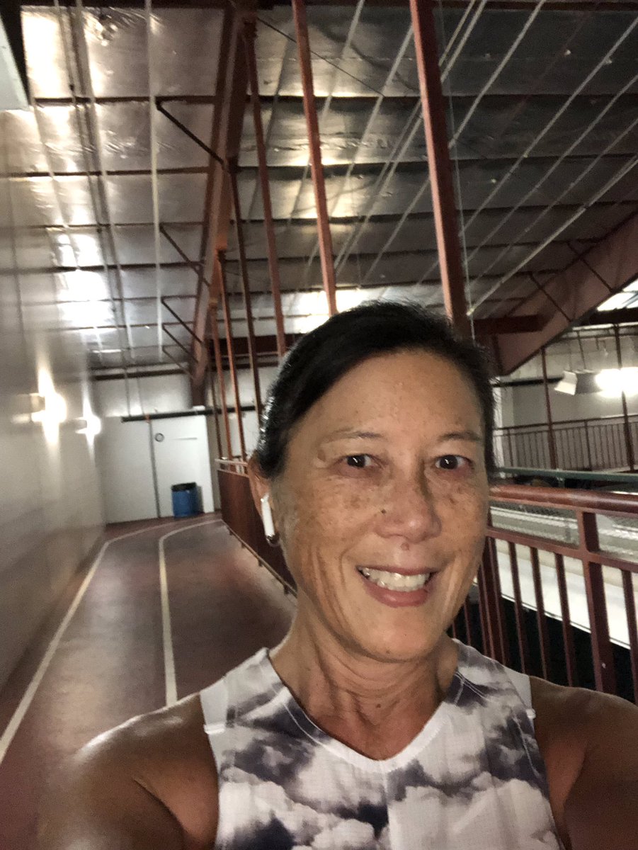 JBDBMom's tweet photo. Back to Bismarck after being in FL; 90 degree temp change! Getting ready for the @oiselle Tenacious Ten, so inside track run. Had on my nice, airy Passport Tank-for me, 1 size up for broad shoulders.  No chafing, nice drape, neckine great for travel &amp; work. #straightscoop https://t.co/NLh7jo7emr