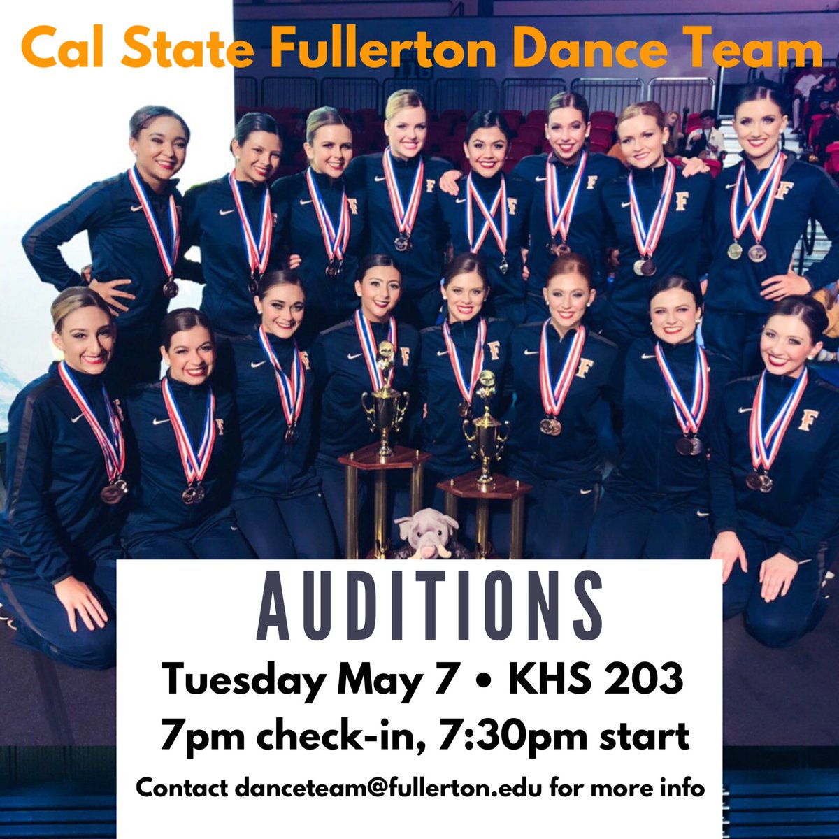 💙AUDITIONS💙 
Tuesday May 7th @ 7pm!
Email Jennie Volkert at danceteam@fullerton.edu for more info! Follow our Instagram @csufdanceteam for updates ✨