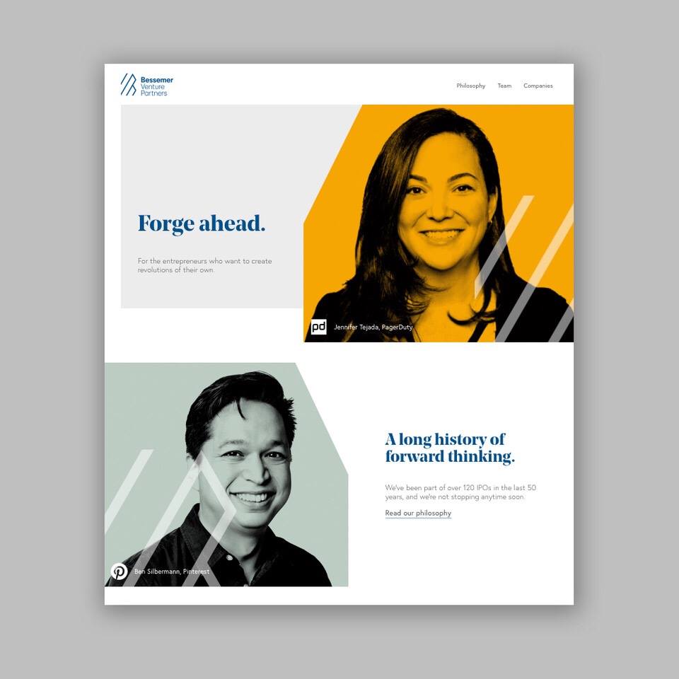KasmanDesign's tweet photo. We designed &amp; developed the website for Bessemer Venture Partners, a leading venture capital firm partnering with breakthrough founders building consumer, enterprise, and healthcare technology companies. https://t.co/FHyqehvAGu @BessemerVP #webdesign #venturecapital #designforvc https://t.co/b2I5cyVzF7
