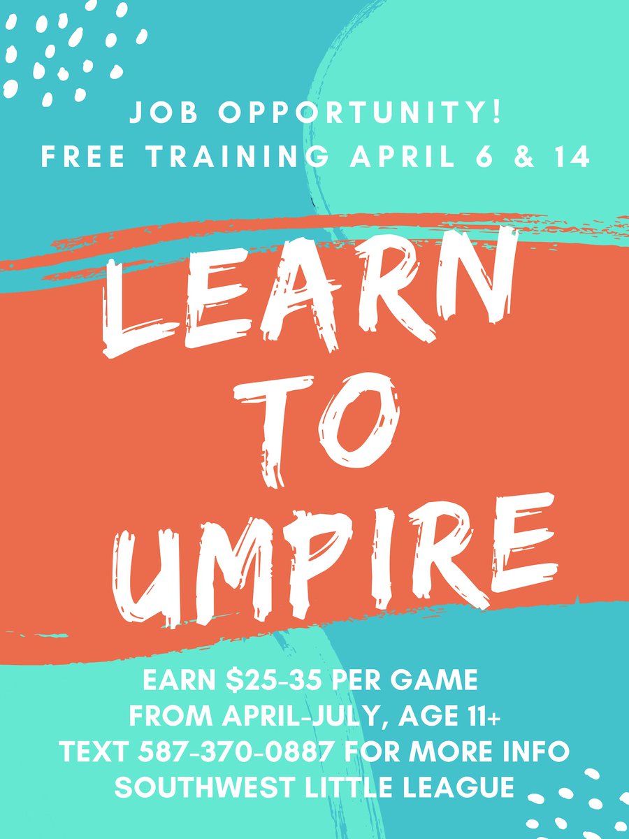 Healthy_Leth's tweet photo. Great spring and summer job for youth ages 11+ in Lethbridge that love ball and the outdoors. #Umpiresneeded #softball #baseball #yql @LethbridgeSport https://t.co/nMPN8moI8F