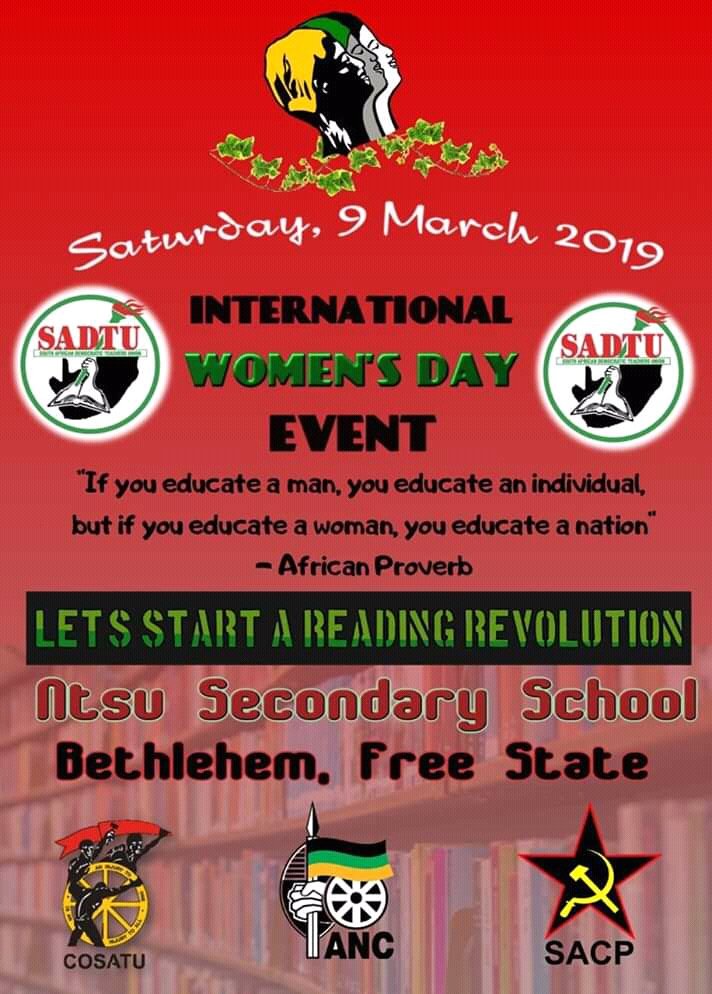 AFA_ZA's tweet photo. 09 March 2019 international women's day #NtsuSecondarySchool #FreeState @SadtuNational @_cosatu https://t.co/VW8QsMPIDJ