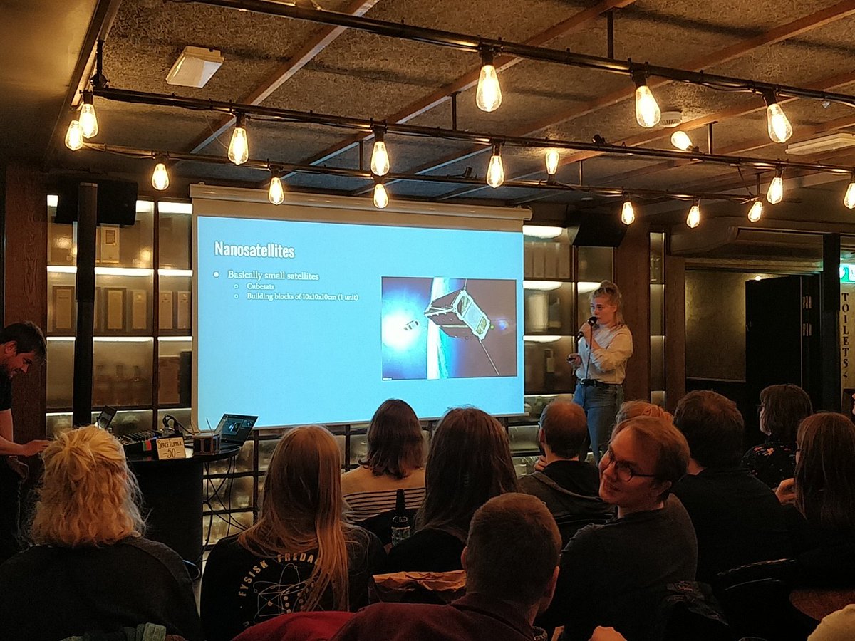 AoTAarhus's tweet photo. Tonight is a very special edition of #AoTAarhus the topic is Aarhus University's first satellite, Delphini-1. Master student Janne kicks off the evening https://t.co/8ClSuYjVR0