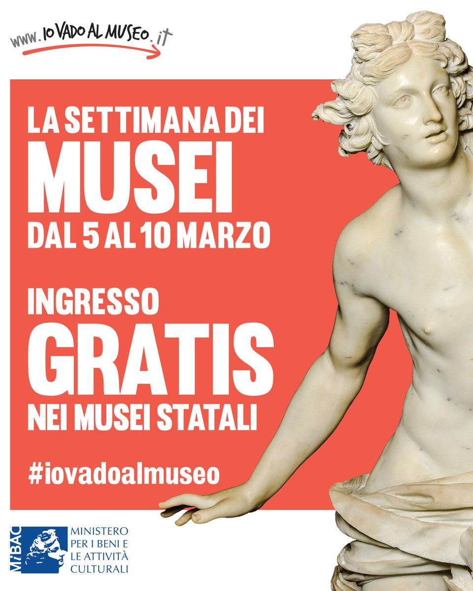 Da domani inizia la #SettimanadeiMusei, con ingresso gratuito negli istituti museali @_MiBAC. Prendi nota di tutte le iniziative culturali proposte sul sito beniculturali.it/settimanadeimu… e seguici su #museitaliani.
Ti aspettiamo!
#iovadoalmuseo