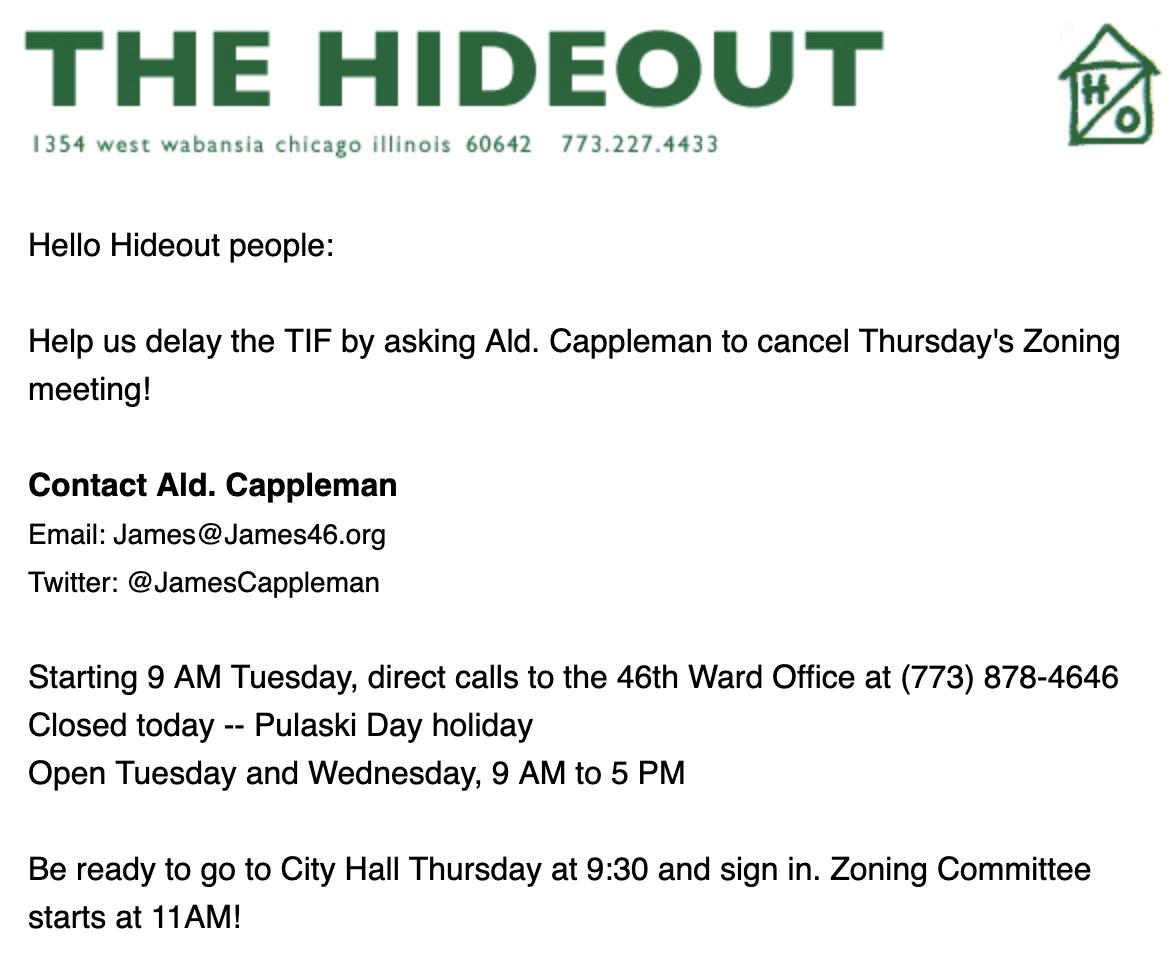 #DelayTheTIF - HELP US ASK ALD. CAPPLEMAN TO CANCEL THURSDAY'S ZONING COMMITTEE MEETING!