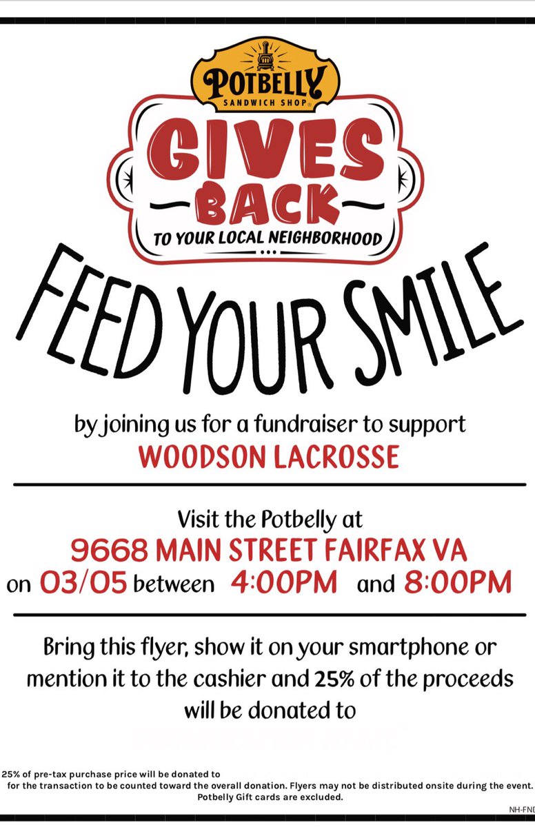 WTWGLAX's tweet photo. Come to the Potbelly across from Woodson 📍TOMORROW NIGHT📍4-8 PM to help support the GLAX program!!!! https://t.co/IMWH9ybpcr