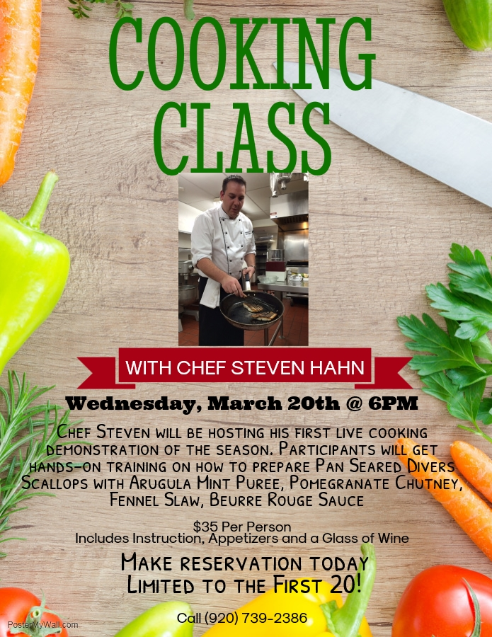 NSGolfClub's tweet photo. Don't miss out on Chef Steven's first cooking class at NSGC! Tell your friends and call 739-2386 for reservations!  Space is limited https://t.co/uMZo3Snek4