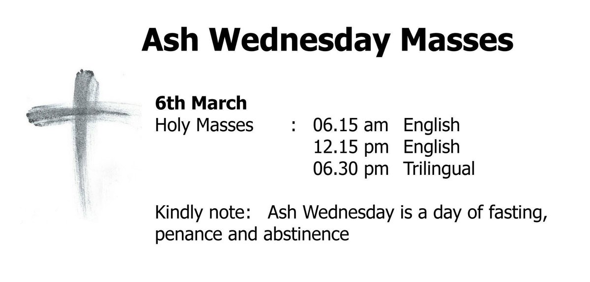 StTheresasChCMB's tweet photo. #AshWednesday: Ash Wednesday is a Christian holy day of prayer, fasting, and repentance. It is preceded by Shrove Tuesday and falls on the first day of Lent, the six weeks of penitence before Easter.

This year Ash Wednesday falls on the 6th of March.

#Lent2019 https://t.co/9Liq0lBb8c