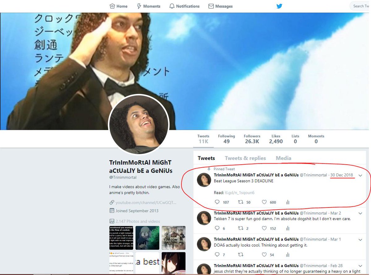Trinimmortal's tweet photo. My brain: "Don't read YouTube comments. Don't read YouTube comments. I'll lose brain cells, don't fucking read YouTube comments."

*Reads YouTube comments* https://t.co/tHJlWDbCqW