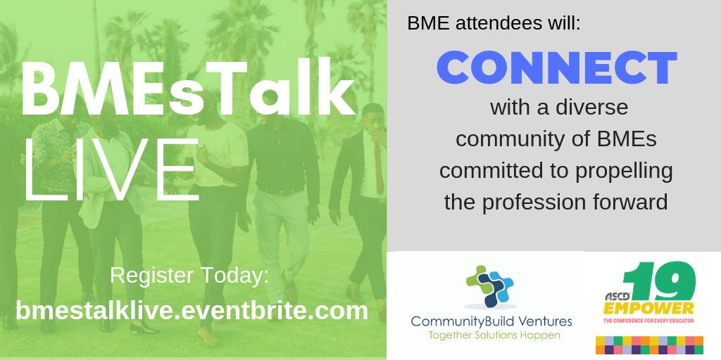 CraigCMartin12's tweet photo. I invite you 2 join #BMEsTalk LIVE: Champions Needed - @ASCD #Empower19 Lunch &amp; Learn on Sun., Mar. 17, 12:00pm to 1:30pm, 
https://t.co/oWt31sOZ6Q 
Powered by @Ayodele_Har78, co-creator of @BMEsTalk. #MOEchat #PIAchat #KidsDeserveIt #DisruptTheNarrative https://t.co/NZqq8llMZr