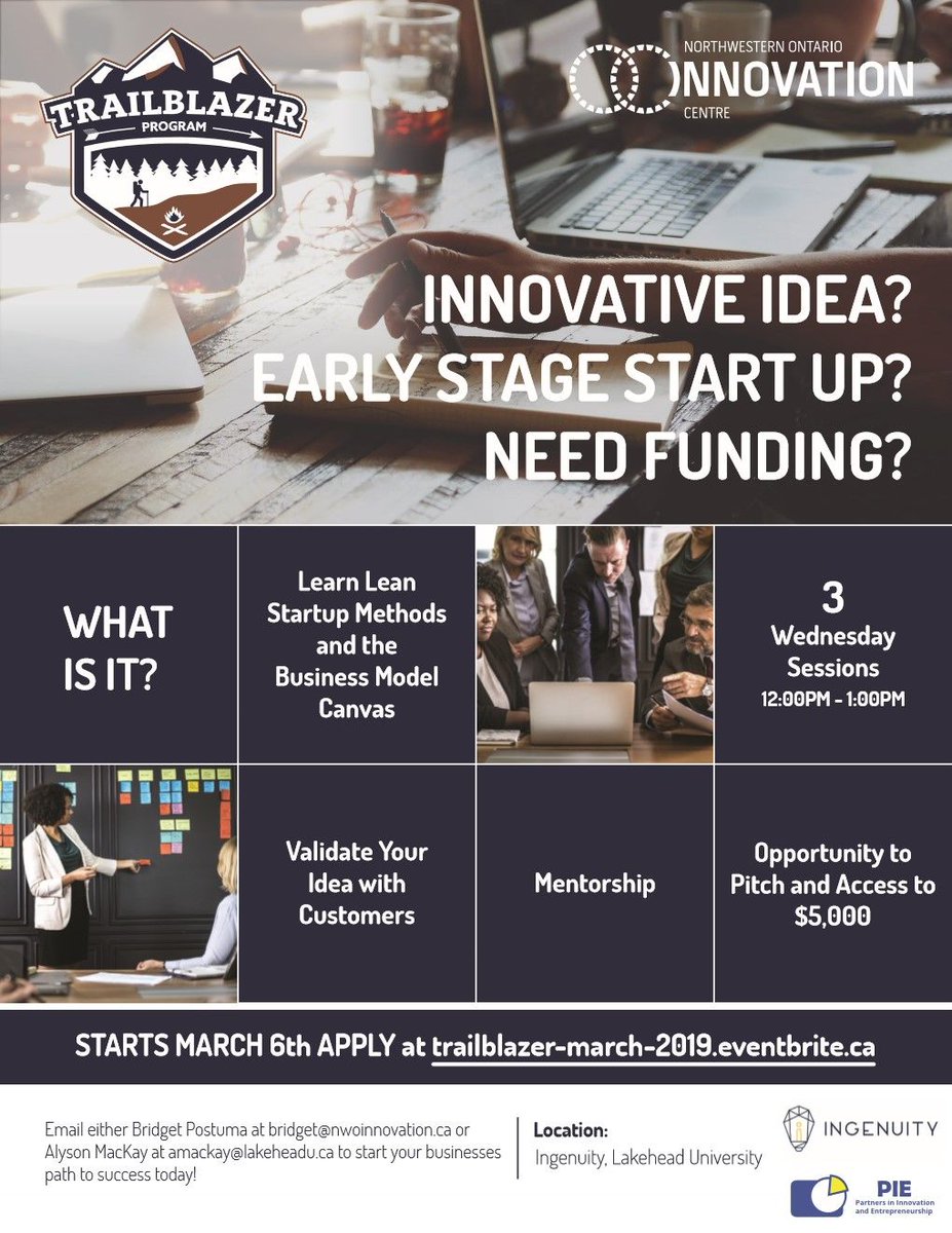 luingenuity's tweet image. Hey @mylakehead Ingenuity is hosting Trailblazer which takes you through the steps of testing your business model. You do not need to have a business or a working idea, the process is to see if your business idea would work and what else is needed. Lunch is provided