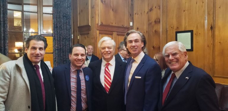 phillyrecord's tweet image. MIKE STACK vowed to bring his political career back home at a funder at PFCU in Center City. Among backers were, L-R, State Sen. Larry Farnese, judicial aspirant Christian DiCicco, former State Sen. Vincent Fumo, Stack and former State Sen. Bob Rovner. Photo by Jim Jenkins