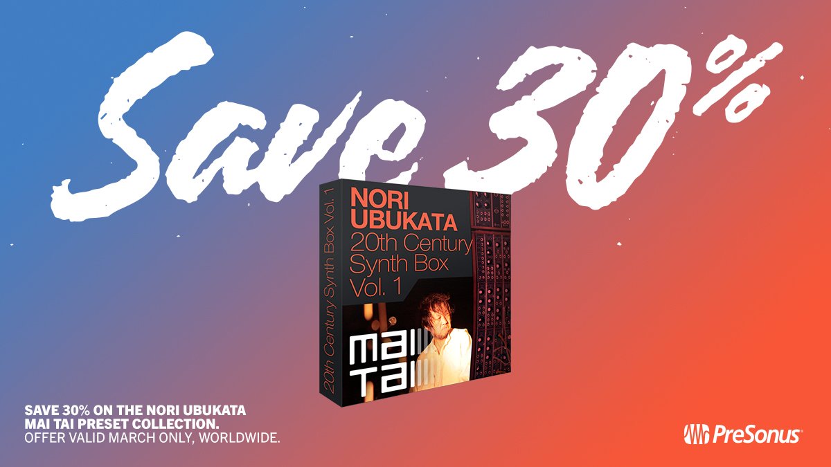 PresonusGermany's tweet photo. Ab heute: Hol' dir die Nori Ubukata Mai Tai Preset-Kollektion mit 30% RABATT direkt aus dem PreSonus Shop!

https://t.co/xBVhmNAvnl https://t.co/86kkpzWcwc