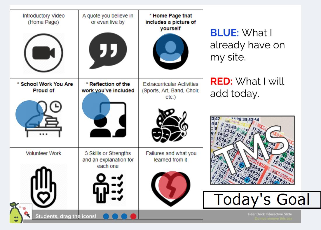 Brit_Horn_IT's tweet photo. 8th Grade Capturing our @Tidwell_MS experience in our ePortfolio! I love seeing these students set goals, reflect, and link their experiences to skills. Get ready High School, we're coming for ya! Check out these student's goals for moving forward. #WORKINGDOCUMENT #WHOLESTUDENT https://t.co/1H9ZHeavmA