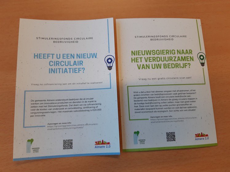Even reclame maken:

Heeft u een nieuw circulair initiatief? Of nieuwsgierig naar het verduurzamen van uw Almeerse bedrijf? En heeft u daar wat (financiële) steun bij nodig? Dan kunnen wij u helpen.

Meer weten? Aanmelden? growinggreencities.almere.nl/circulaire-sta…

RT graag! #Almere #Flevoland