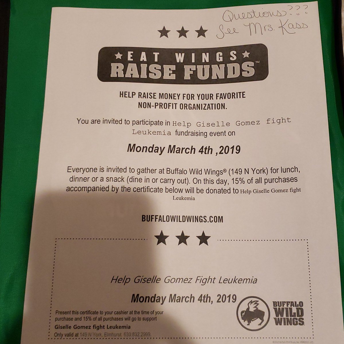 Kass (@akassmath) on Twitter photo Great group of students coming out to support our Giselle! It runs all day! Just go to Buffalo Wild Wings and show this flyer! #leydenpride #giselle Great group of students coming out to support our Giselle! It runs all day! Just go to Buffalo Wild Wings and show this flyer! #leydenpride #giselle