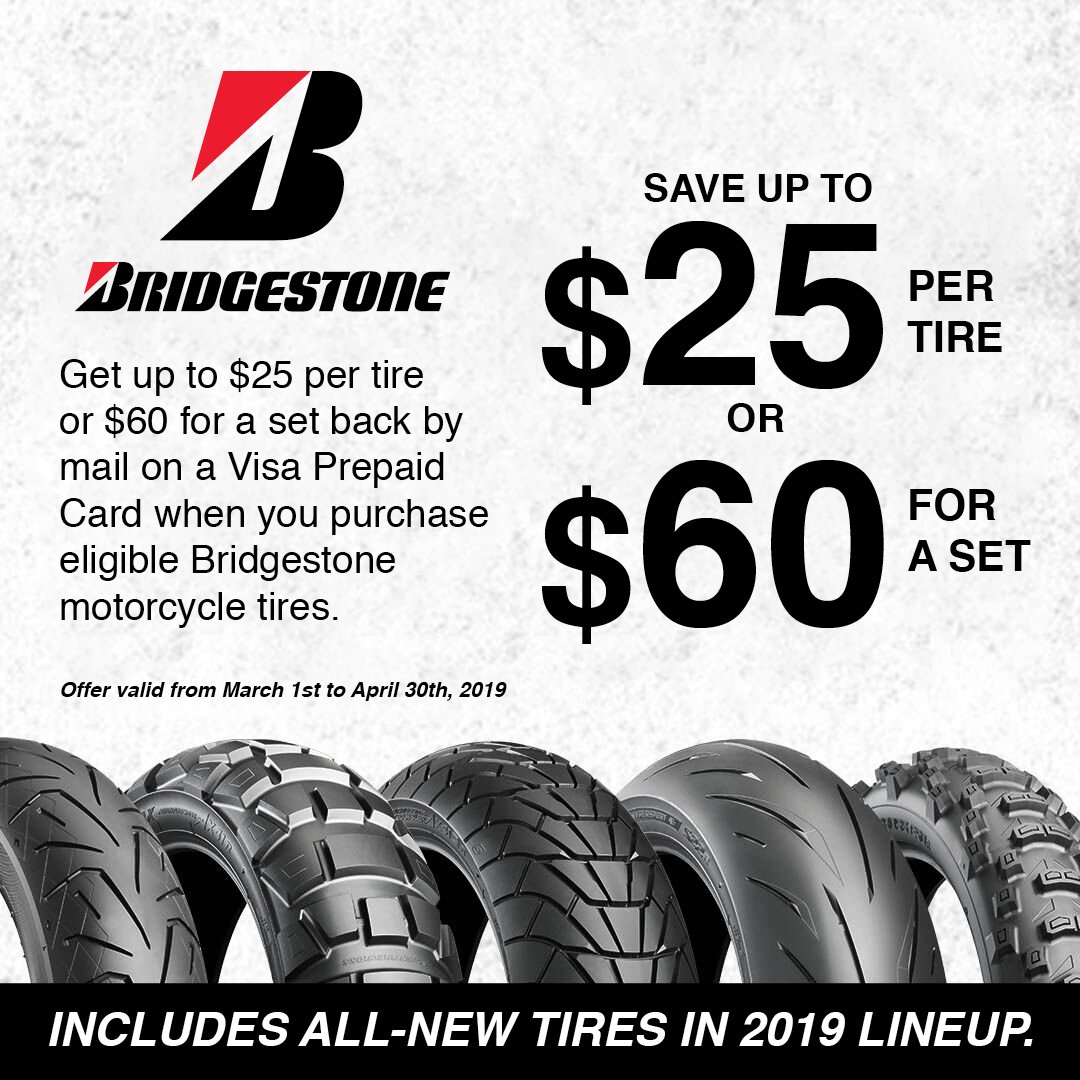 ITLCanada's tweet photo. From March 1st to April 30th, Bridgestone offers you a reward of up to $60 for the purchase of 2 Bridgestone motorcycle 

#bridgestone #motorcycle #pneusmoto #moto https://t.co/S5ZkZosLTW